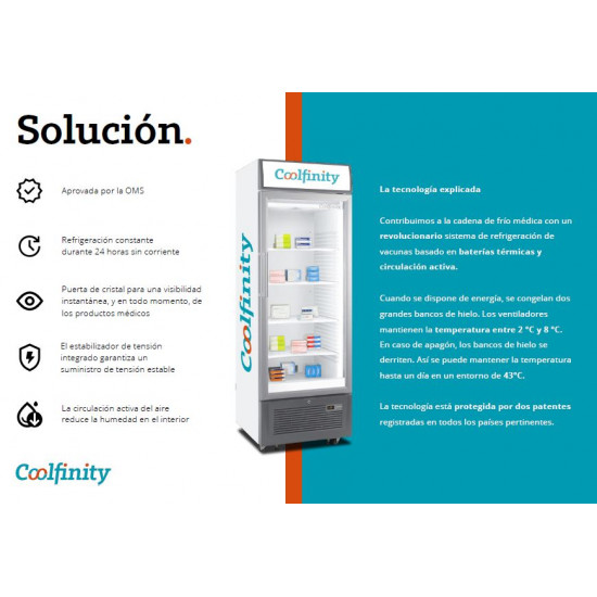 Nevera Médica 26.7" PARA EL ALMACENAMIENTO SEGURO DE VACUNAS, MEDICAMENTOS DE CADENA DE FRÍO Y REACTIVOS DE LABORATORIO (Coolfinity)