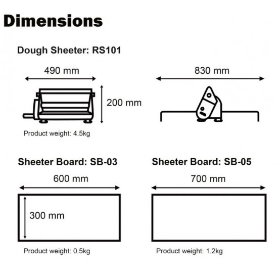Laminadora manual de masa con tablero RS101 (Kneader Japan)
