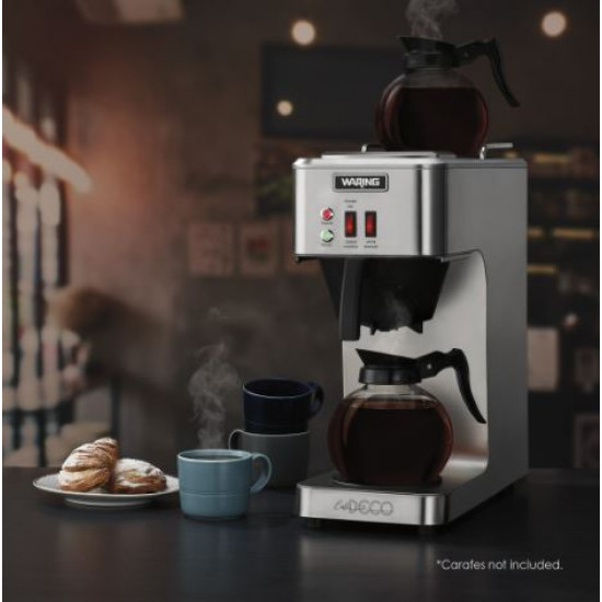Cafetera para dos jarras con sistema de relleno