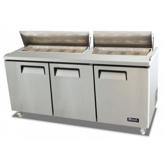 Mesa refrigerada de preparacion de sandwiches de tres puertas 183cm (72") Migali